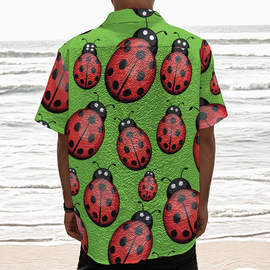 Cute Ladybug Pattern Print Textured Short Sleeve Shirt