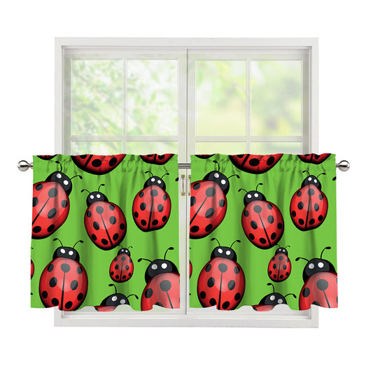 Cute Ladybug Pattern Print Tier Curtains