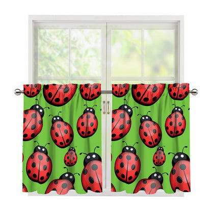 Cute Ladybug Pattern Print Tier Curtains