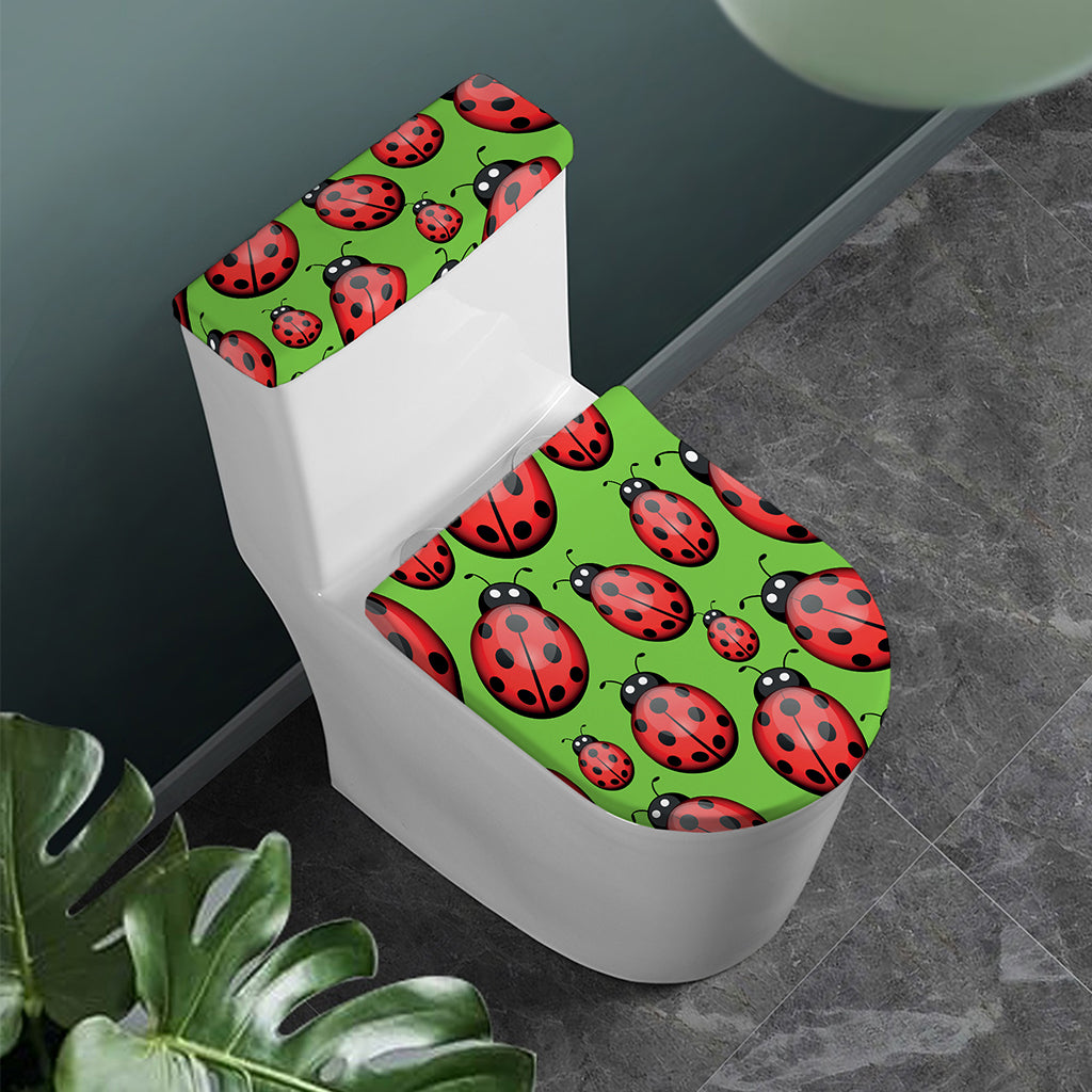 Cute Ladybug Pattern Print Toilet Lid And Tank Cover Set
