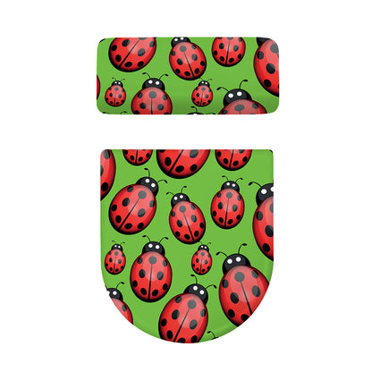 Cute Ladybug Pattern Print Toilet Lid And Tank Cover Set