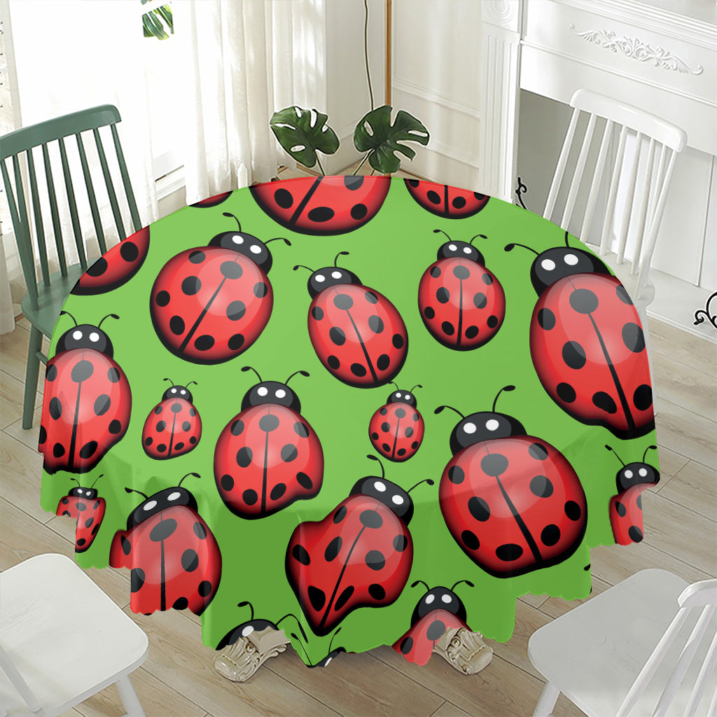 Cute Ladybug Pattern Print Waterproof Round Tablecloth