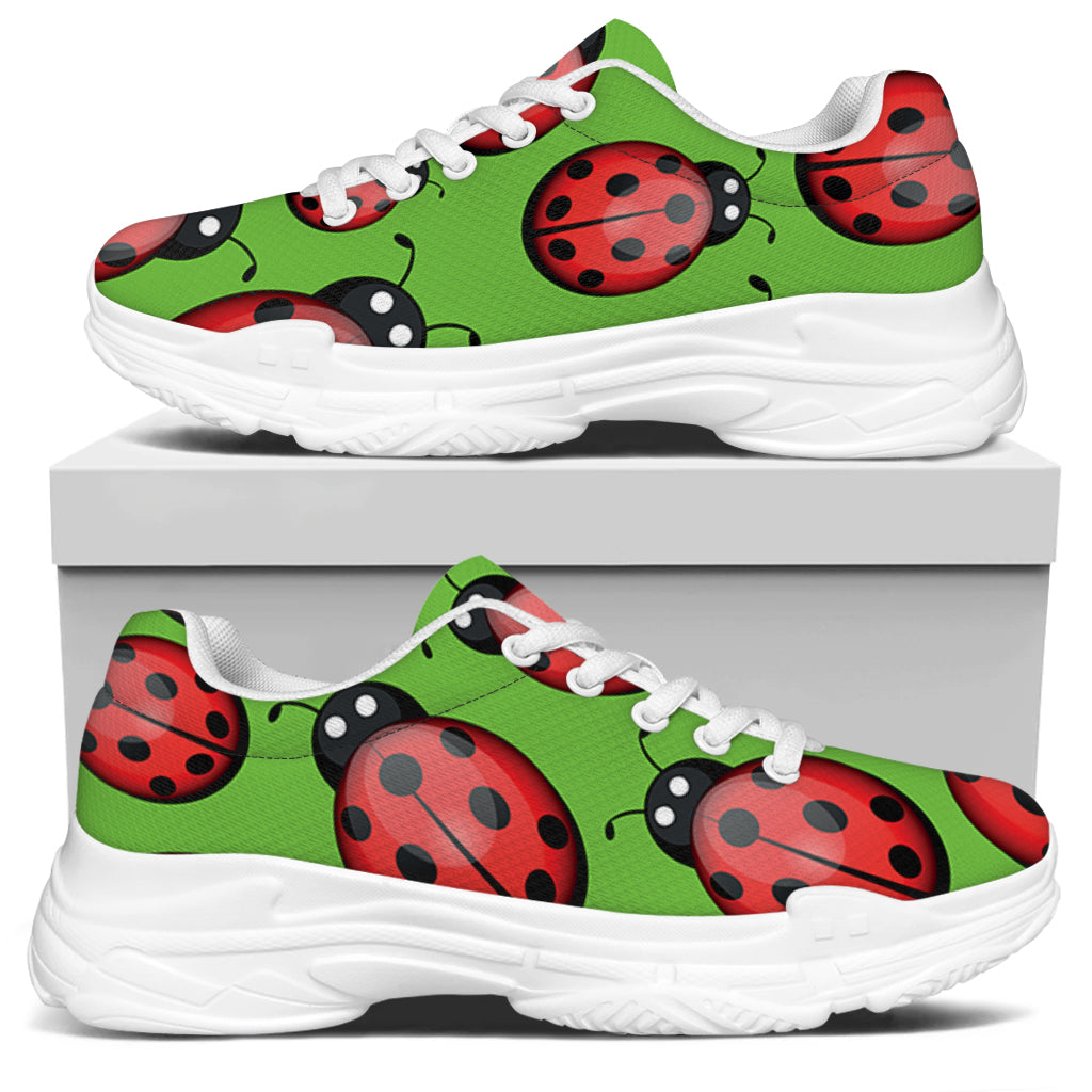 Cute Ladybug Pattern Print White Chunky Shoes