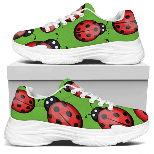 Cute Ladybug Pattern Print White Chunky Shoes