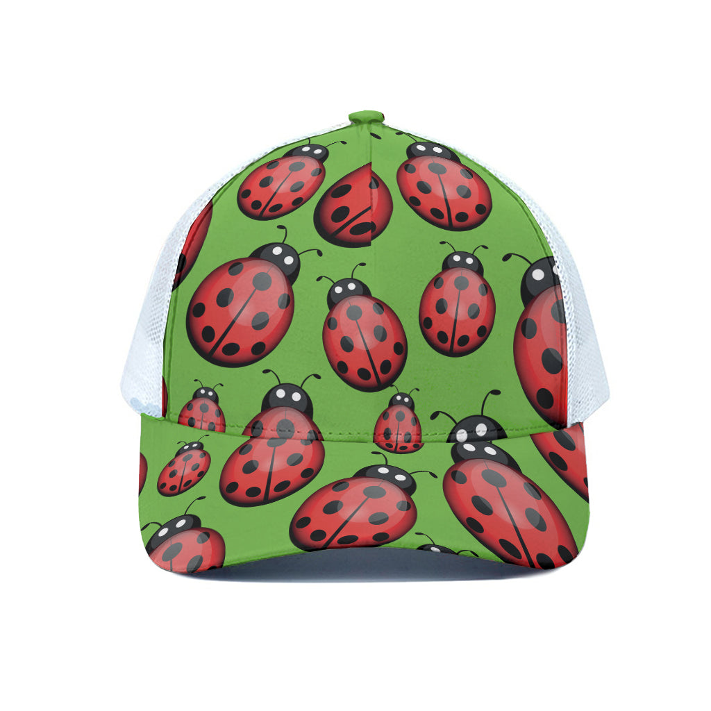 Cute Ladybug Pattern Print White Mesh Trucker Cap