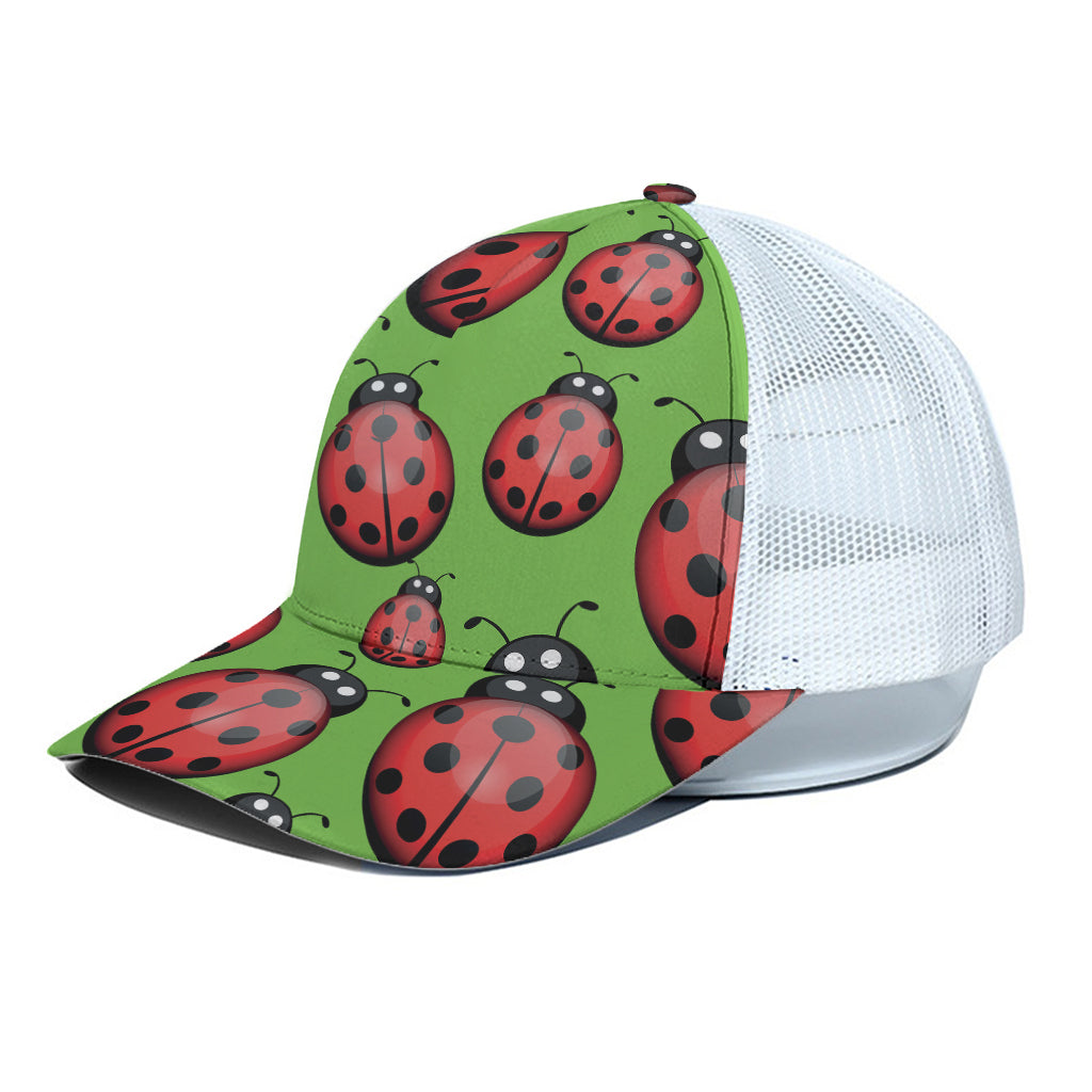 Cute Ladybug Pattern Print White Mesh Trucker Cap