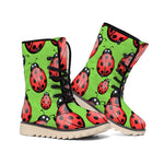 Cute Ladybug Pattern Print Winter Boots