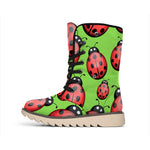 Cute Ladybug Pattern Print Winter Boots