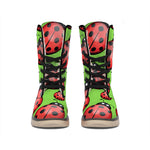 Cute Ladybug Pattern Print Winter Boots
