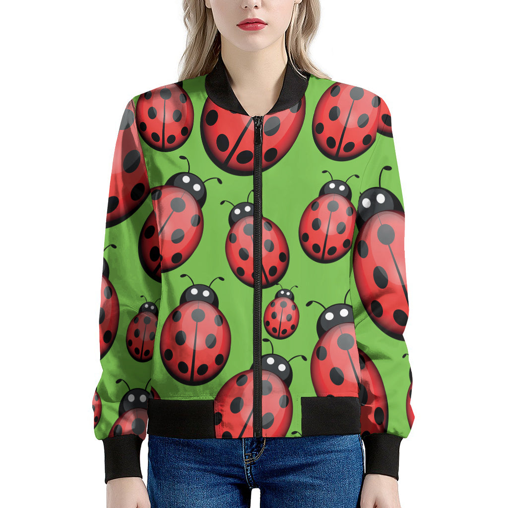 Cute Ladybug Pattern Print Women's Bomber Jacket
