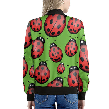 Cute Ladybug Pattern Print Women's Bomber Jacket