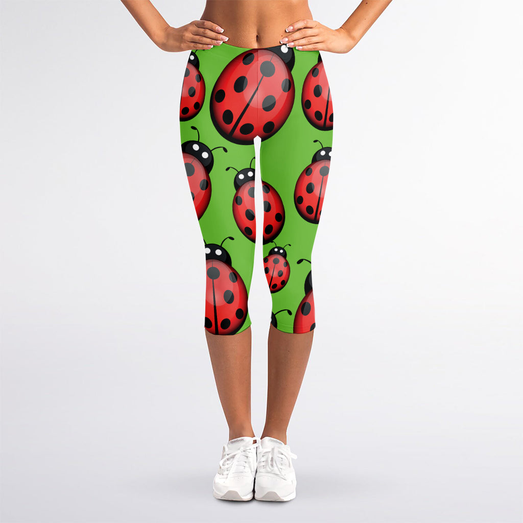 Cute Ladybug Pattern Print Women's Capri Leggings
