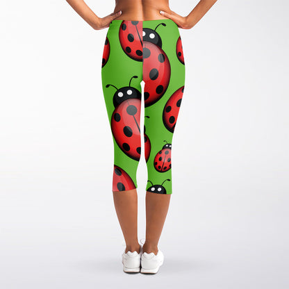 Cute Ladybug Pattern Print Women's Capri Leggings