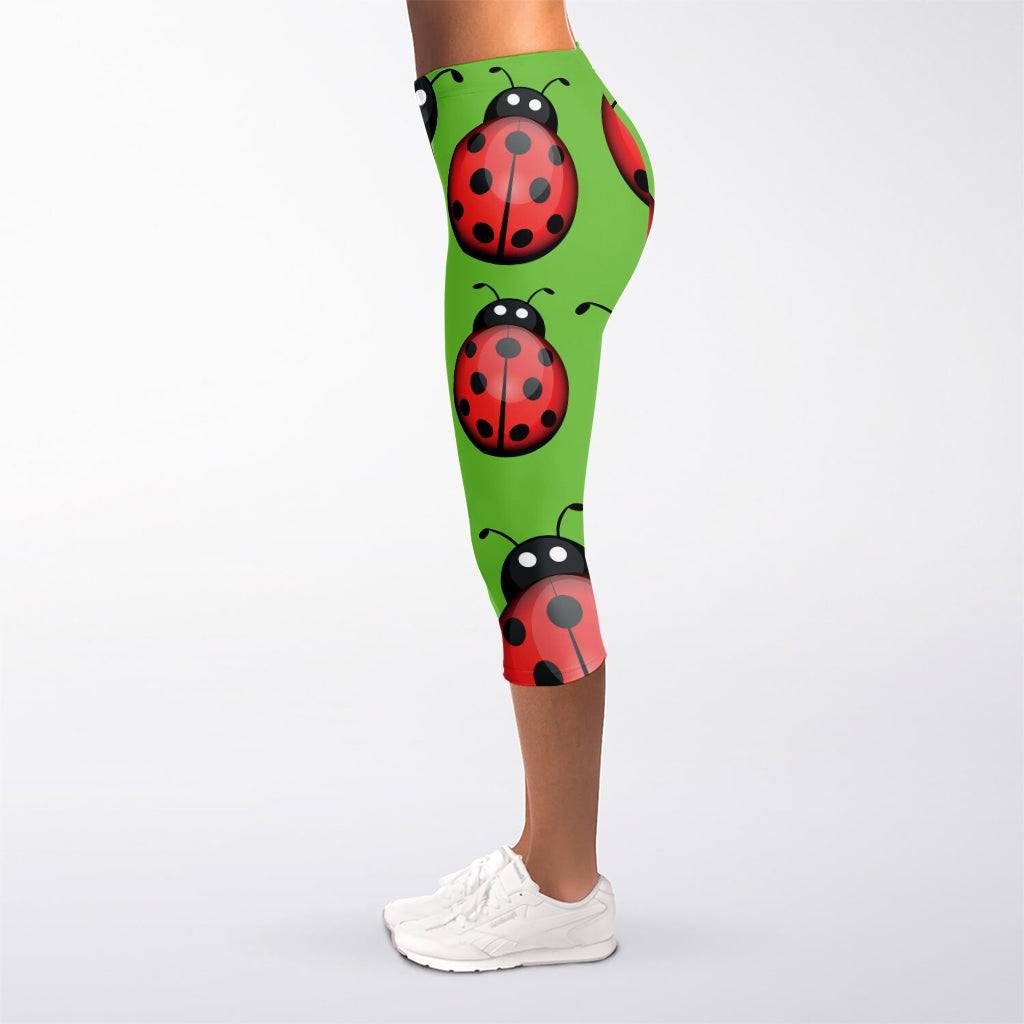 Cute Ladybug Pattern Print Women's Capri Leggings