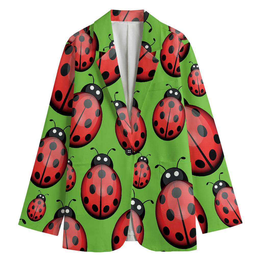 Cute Ladybug Pattern Print Women's Cotton Blazer
