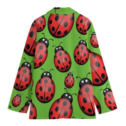 Cute Ladybug Pattern Print Women's Cotton Blazer