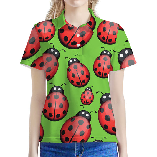 Cute Ladybug Pattern Print Women's Polo Shirt