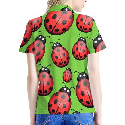 Cute Ladybug Pattern Print Women's Polo Shirt