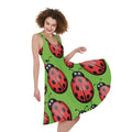 Cute Ladybug Pattern Print Sleeveless Knee Length Dress