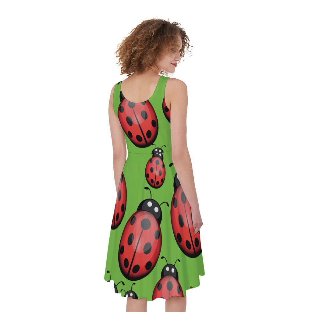 Cute Ladybug Pattern Print Women's Sleeveless Dress
