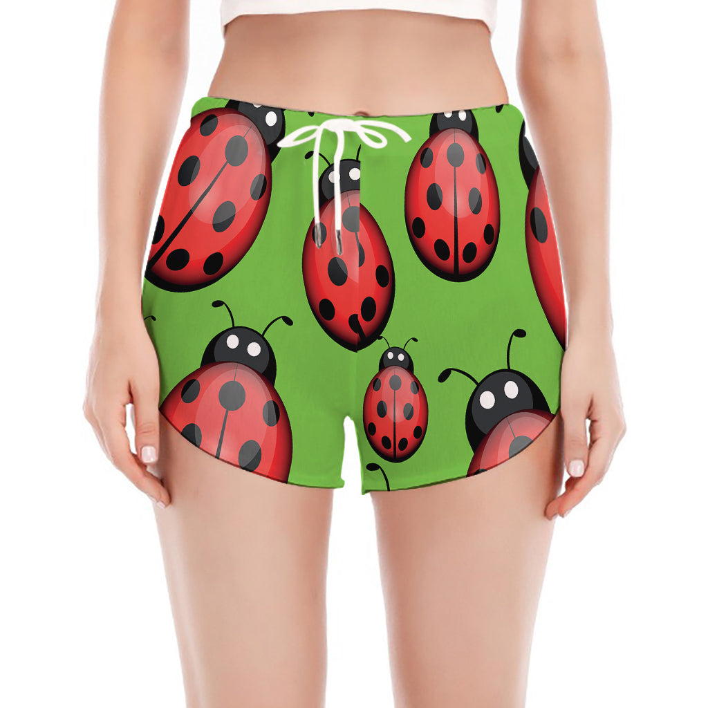Cute Ladybug Pattern Print Women's Split Running Shorts