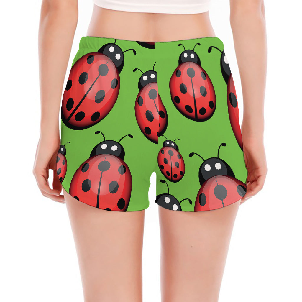 Cute Ladybug Pattern Print Women's Split Running Shorts