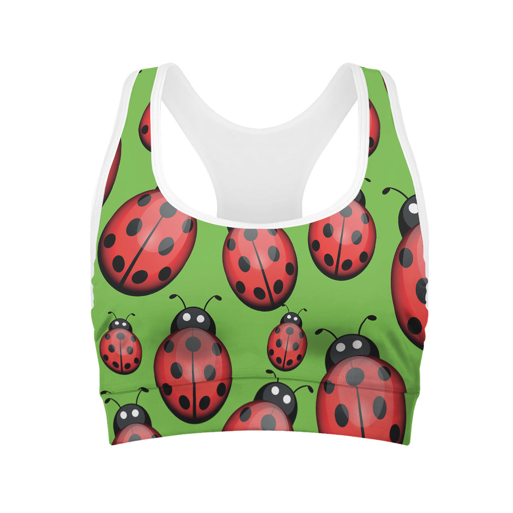 Cute Ladybug Pattern Print Women's Sports Bra