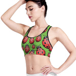 Cute Ladybug Pattern Print Women's Sports Bra