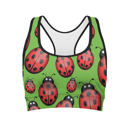 Cute Ladybug Pattern Print Women's Sports Bra