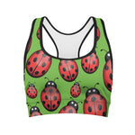 Cute Ladybug Pattern Print Women's Sports Bra