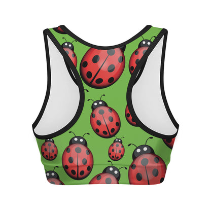 Cute Ladybug Pattern Print Women's Sports Bra