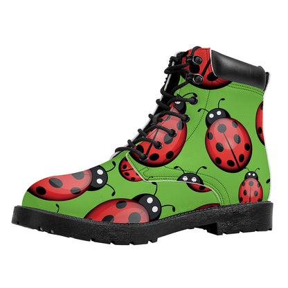 Cute Ladybug Pattern Print Work Boots
