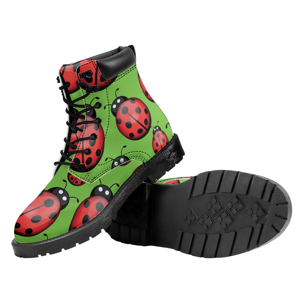 Cute Ladybug Pattern Print Work Boots
