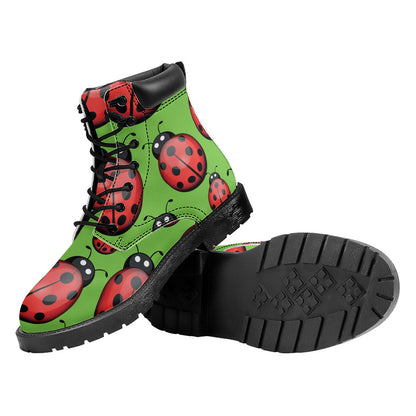 Cute Ladybug Pattern Print Work Boots