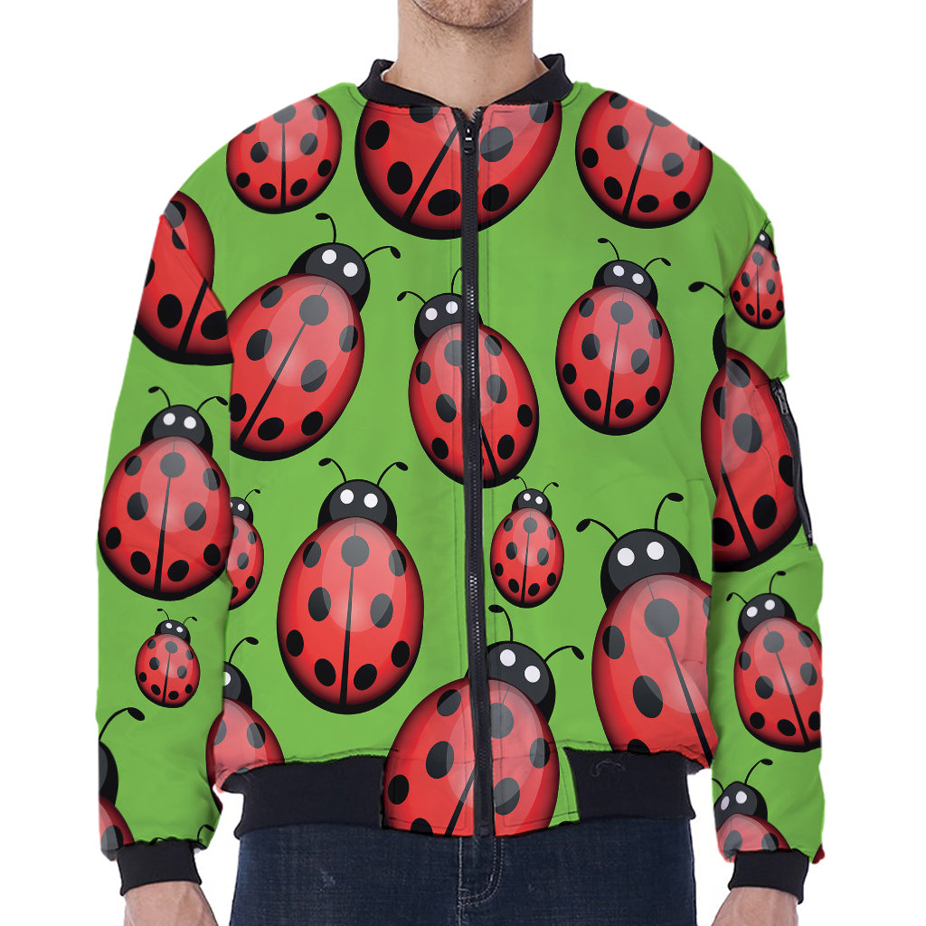 Cute Ladybug Pattern Print Zip Sleeve Bomber Jacket