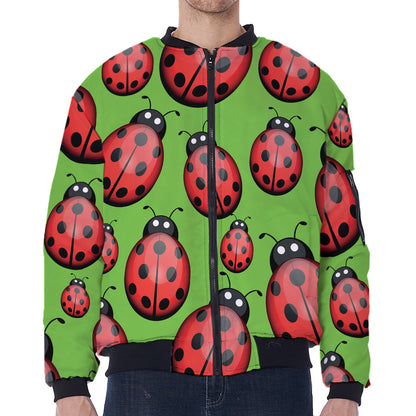 Cute Ladybug Pattern Print Zip Sleeve Bomber Jacket