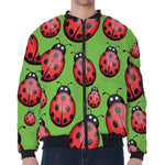 Cute Ladybug Pattern Print Zip Sleeve Bomber Jacket