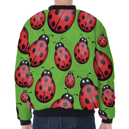 Cute Ladybug Pattern Print Zip Sleeve Bomber Jacket