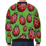 Cute Ladybug Pattern Print Zip Sleeve Bomber Jacket