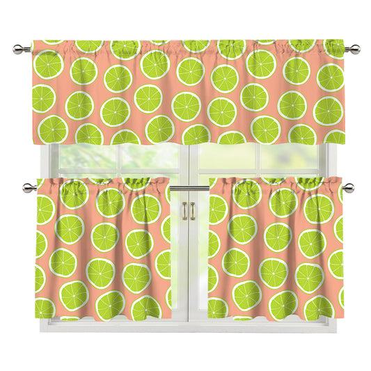 Cute Lime Pattern Print 3 Piece Kitchen Curtains