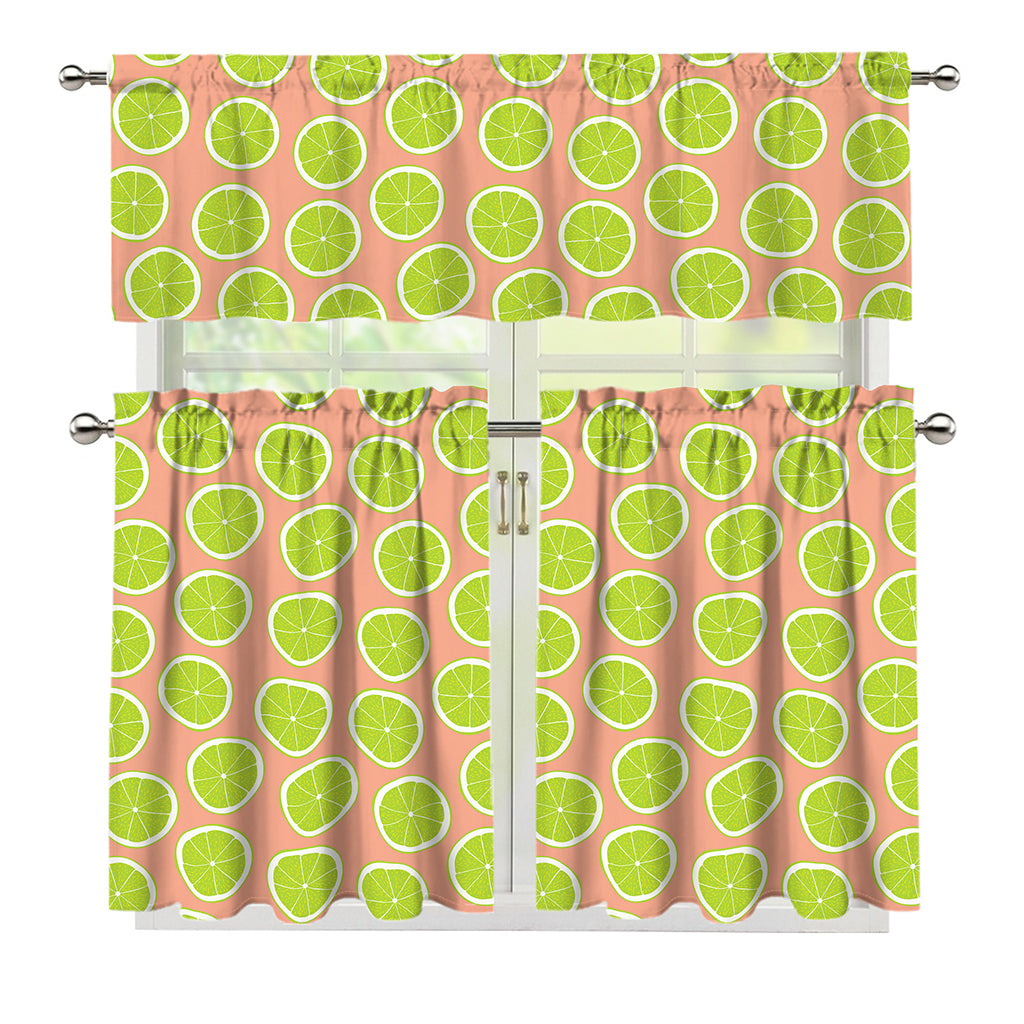 Cute Lime Pattern Print 3 Piece Kitchen Curtains