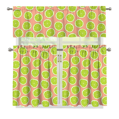 Cute Lime Pattern Print 3 Piece Kitchen Curtains