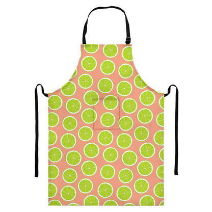 Cute Lime Pattern Print Bib Apron With Pocket