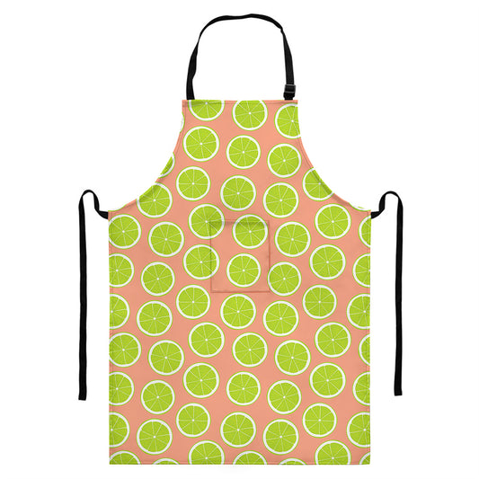 Cute Lime Pattern Print Bib Apron With Pocket