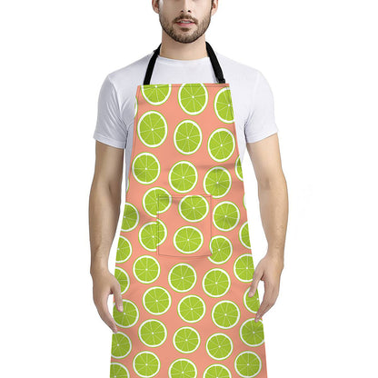 Cute Lime Pattern Print Bib Apron With Pocket