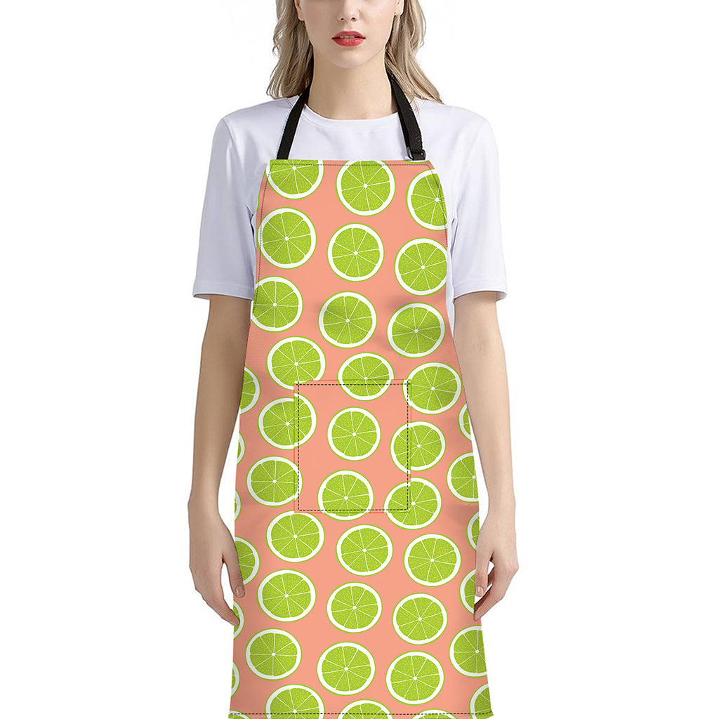 Cute Lime Pattern Print Bib Apron With Pocket