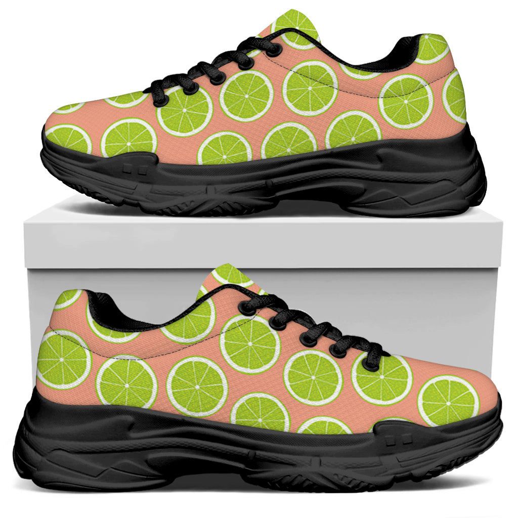 Cute Lime Pattern Print Black Chunky Shoes