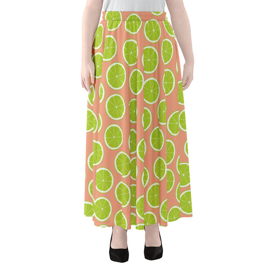 Cute Lime Pattern Print Chiffon Maxi Skirt