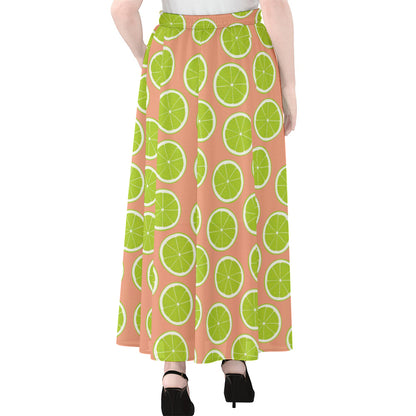 Cute Lime Pattern Print Chiffon Maxi Skirt