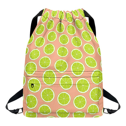 Cute Lime Pattern Print Drawstring Backpack